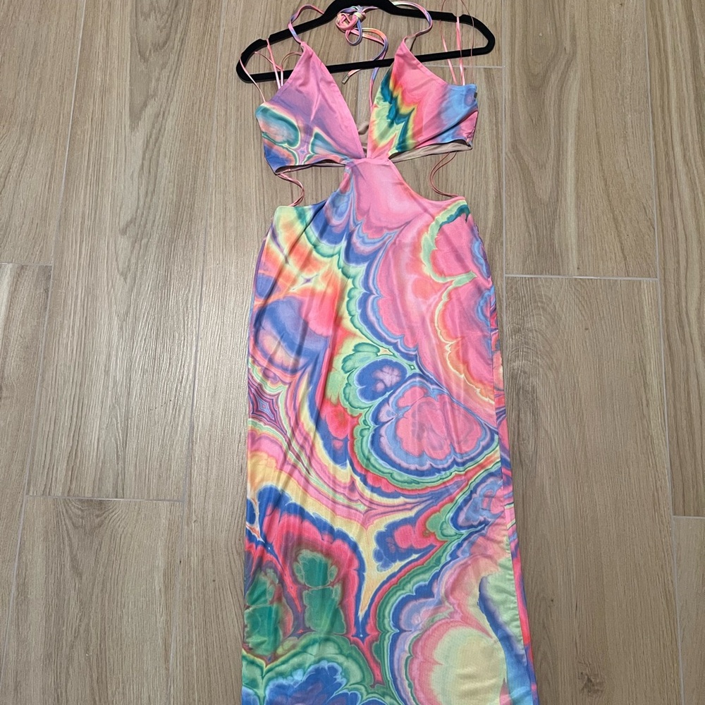 AFRM Pink and Blue Swirl Halter Dress